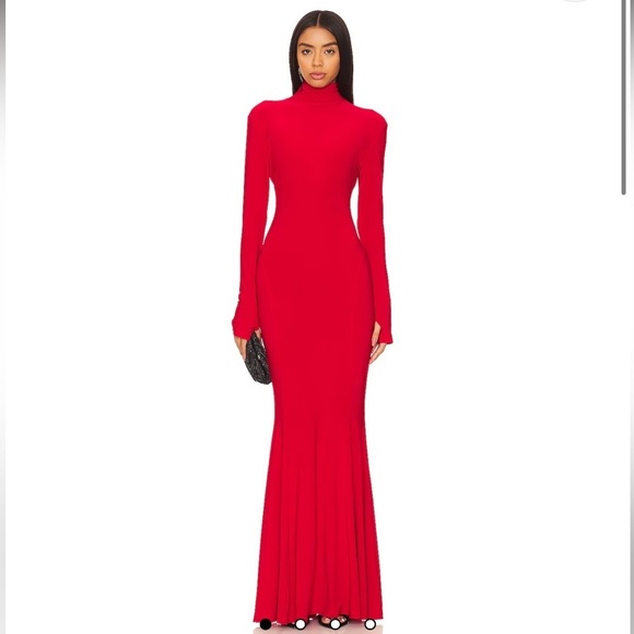 Norma Kamali x Revolve Turtle Fishtail Gown in Tiger Red - Picture 1 of 7